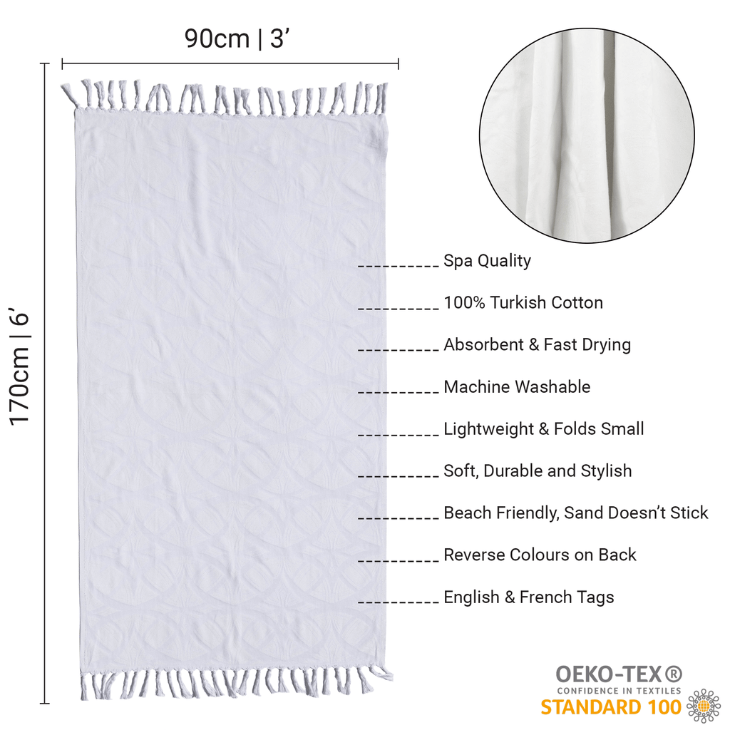 Turkish Body Towel in White with a Surface Pattern Texture