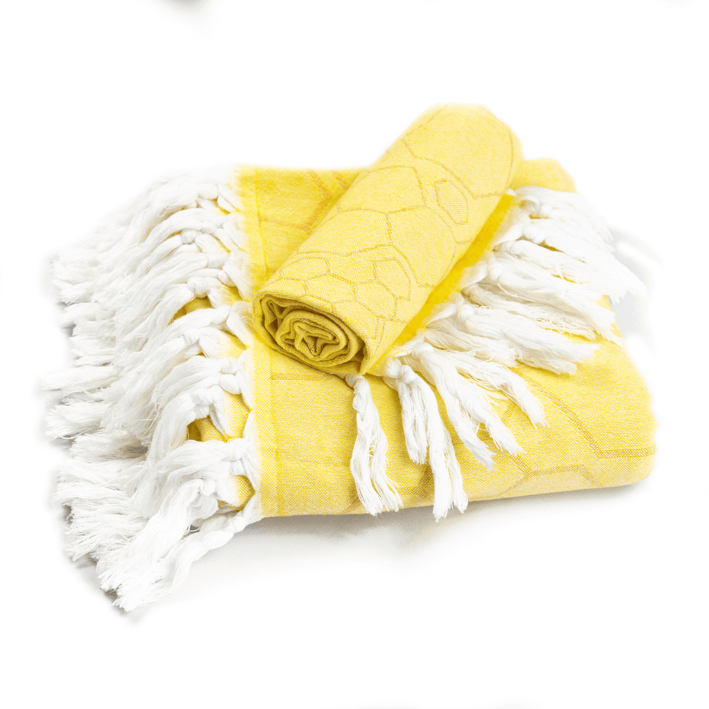 Turkish Towel Set in Honeycomb Yellow + Orange