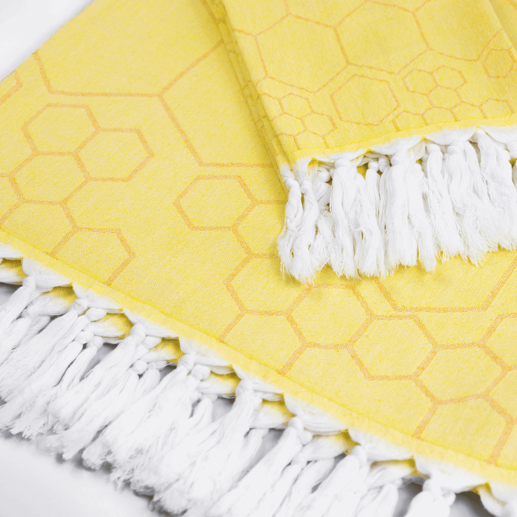 Turkish Towel Set in Honeycomb Yellow + Orange