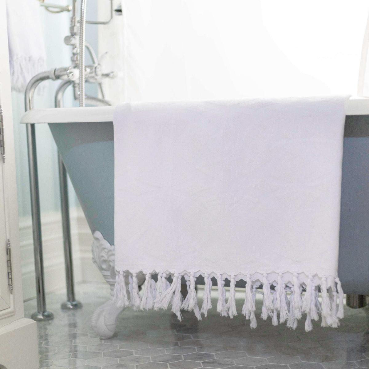 Turkish Body Towel in White with a Surface Pattern Texture